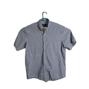 Eddie Bauer Mens Shirt Tall XL Blue Stripe Plaid Short Sleeve 100% Cotton